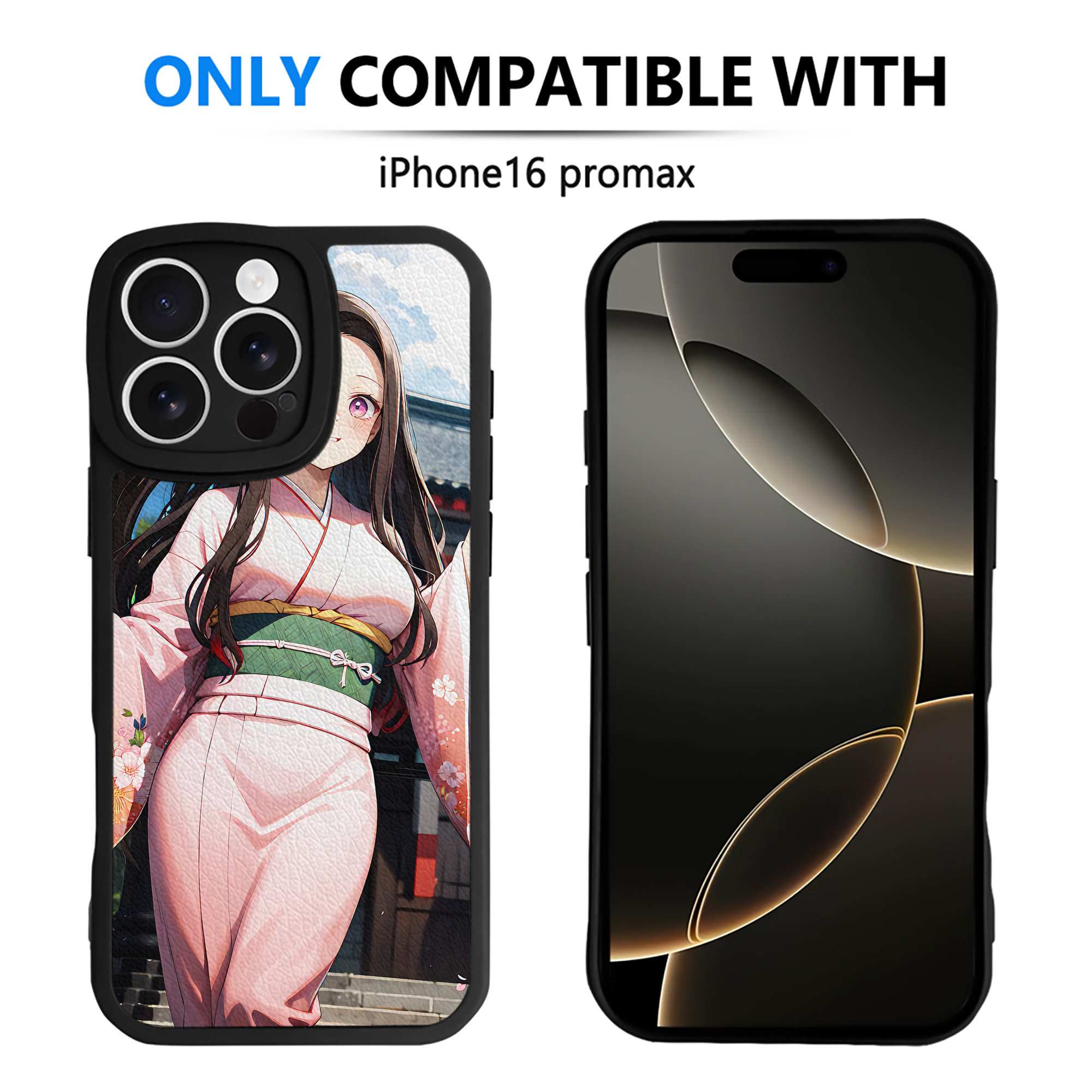 （画像用） 鬼滅の刃（きめつのやいば）竈門 禰󠄀豆子／かまど ねずこ Kamado Nezuko 【iPhone 16シリーズ対応】シリコンスマホケース（レザー調） 材質：シリコン